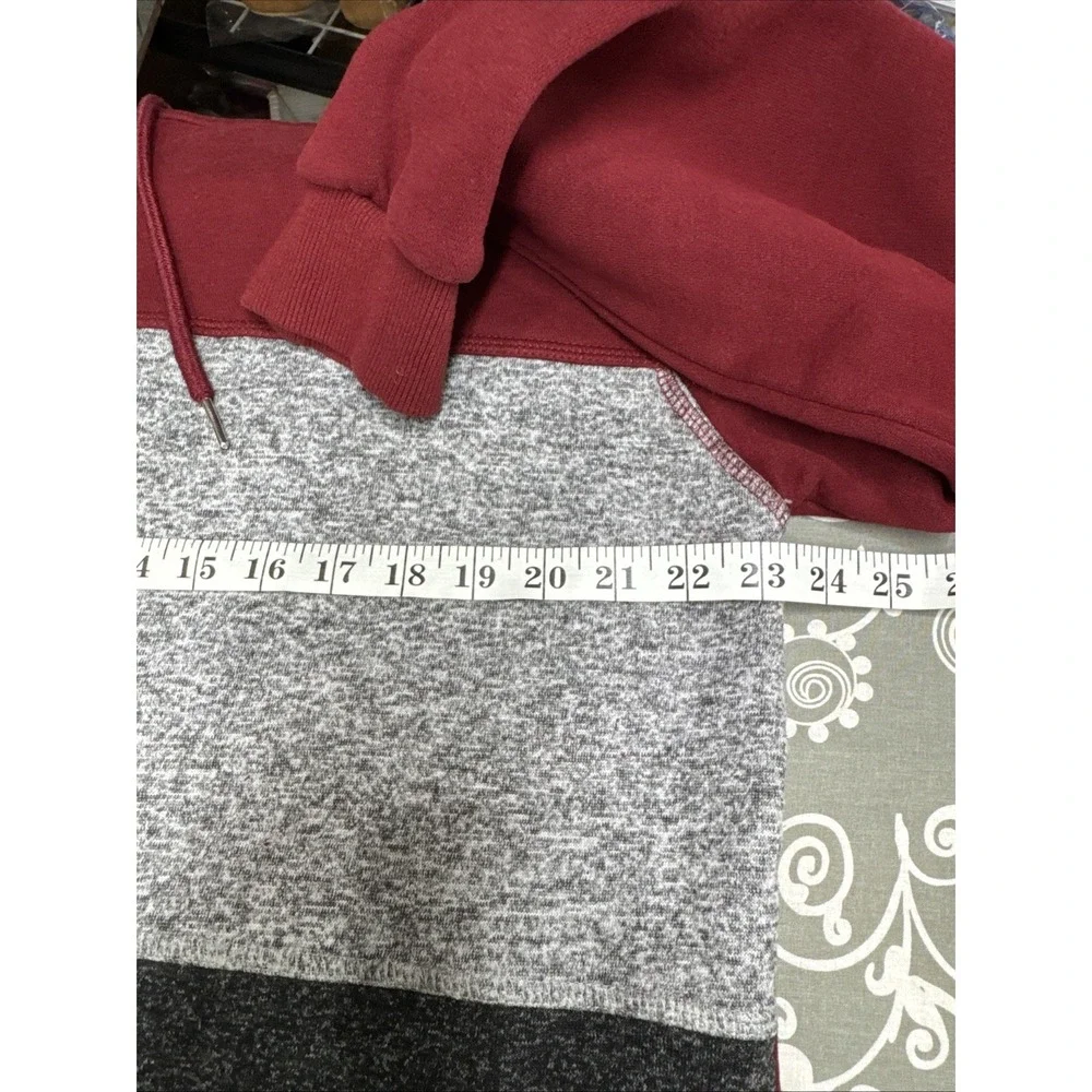 Barlver Colorblock Hoodie Pullover Burgundy Gray Casual Streetwear Sweatshirt XL
